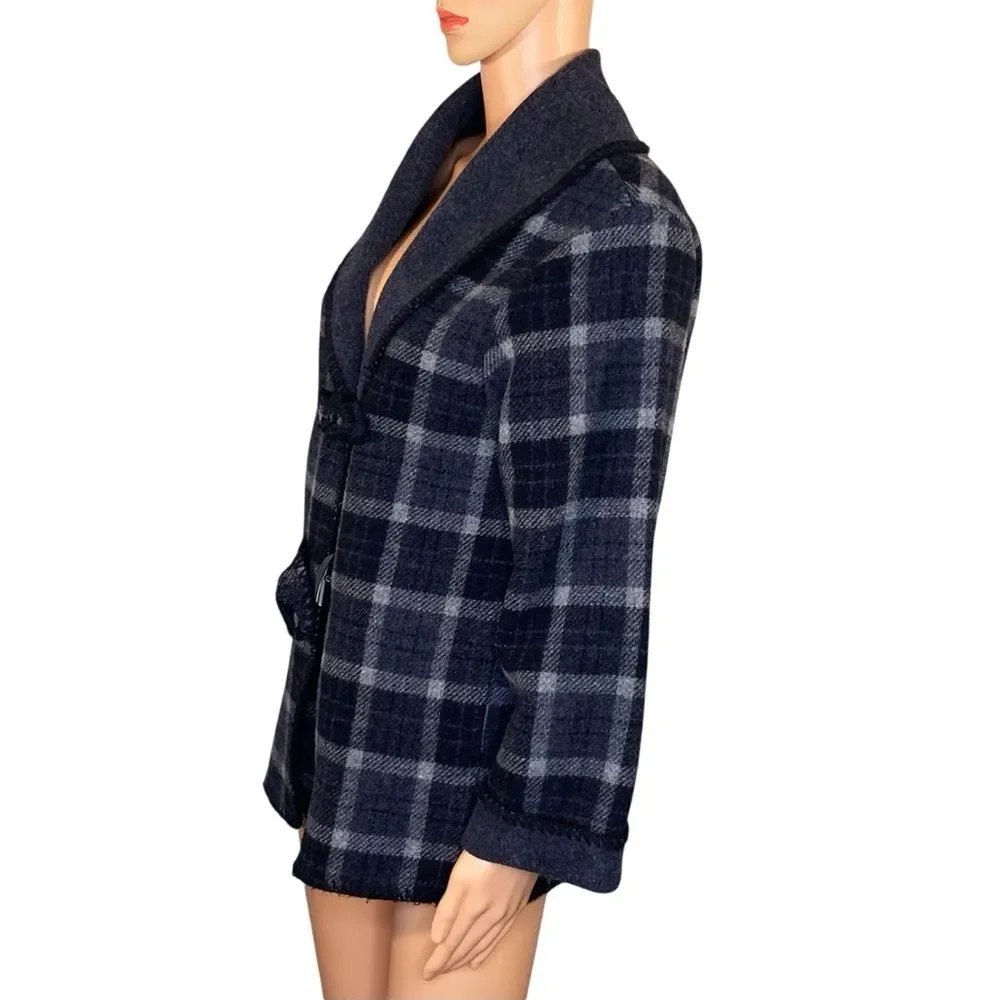 Marsh Landing Barn Jacket Wool Blend Blanket Coat Plaid Rustic Farm House SZ S